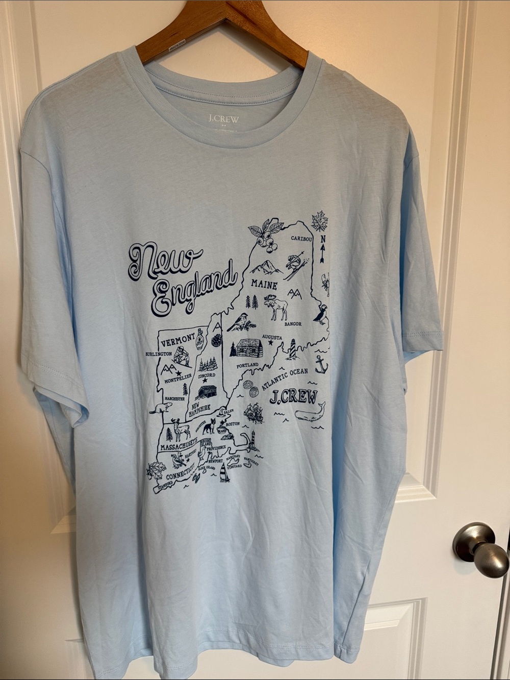J. Crew Light Blue New England Map Graphic Tee